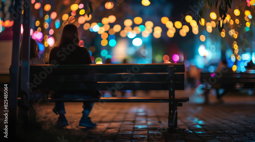 Person Sitting on Bench in Park at Night