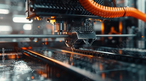A close up of a cuttingedge 3D printer crafting complex components layer by layer, revolutionizing traditional manufacturing methods, with a cinematic look for added drama