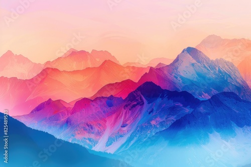 Mountains Abstract. Colorful Sunrise in Tatra Mountains, Slovakia. Minimalist Scenery with Bright Color Gradients
