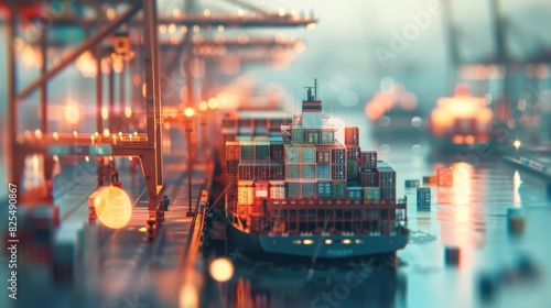 Close up of a container ship docked at a busy port