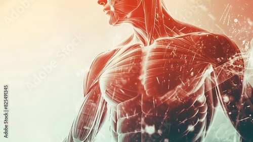 The image shows a detailed view of the human muscular system.