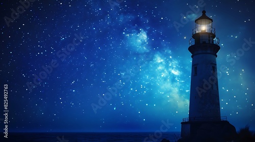 The photo shows a lighthouse at night