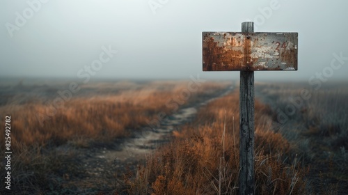Vintage wooden signpost on a path in a field