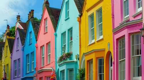 Row of Brightly Colored Houses on a Street