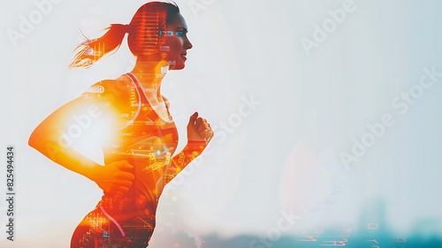 Young woman runner. Glowing effect.