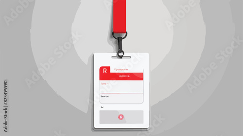 Blank white identity card lanyard hanging on red ne