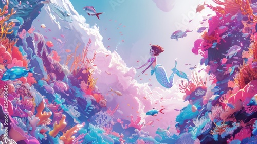 Whimsical underwater scene with a whale and coral reef for kids and summer designs