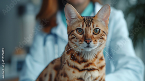 Vet Doctor veterinarian at clinic With bengal cat