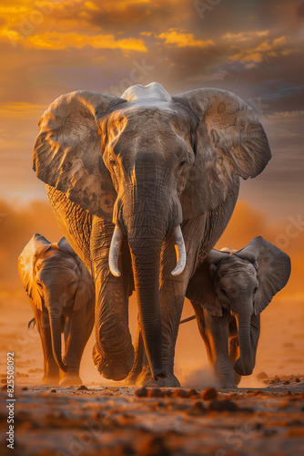 Herd of Elephants Walking Across Dirt Field