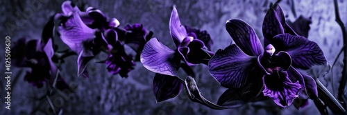 Commercial photo. A banner with a dark orchid on a background of Gothic darkness.