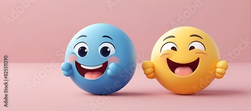 Isolated on soft background with copy space Two Emoji Funny concept, illustration