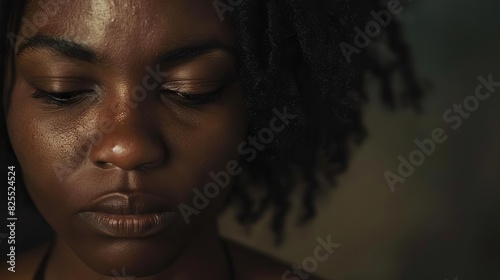 sad black woman crying depression and mental health crisis dark studio portrait