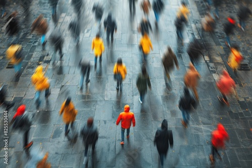 Representación del caos y soledad de una gran multitud de personas andando por una gran ciudad