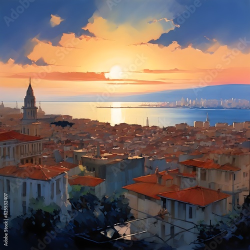 Mediterranean city panorama in acrylics, generative AI