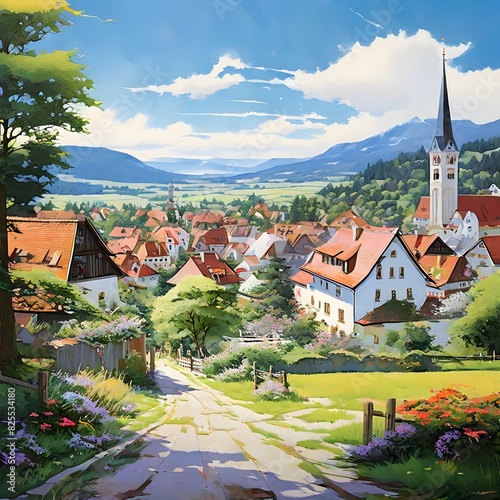 Bavarian town panorama in acrylics, generative AI