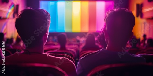 Two friends watching a movie at the cinema