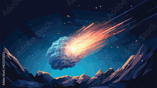 Colorful blue space meteor comet meteorite or aster