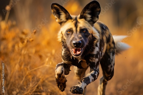 ハイエナ、フェリフォルミア亜目の捕食性哺乳類の家族、野犬、野生の危険な動物、秋の風景