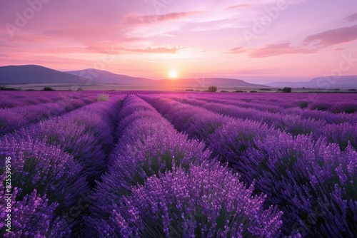 A field of lavender bathed in the gentle light of dawn