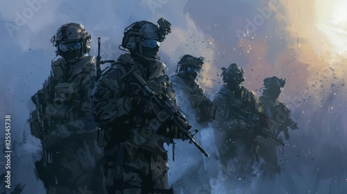 elite special forces soldiers gearing up for highstakes covert operation intense preparation digital painting