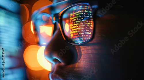 A man wearing glasses is concentrating on a computer screen, engaging with the content
