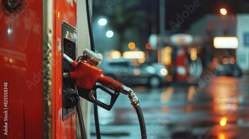 Illuminated gas pump at nighttime fuel station