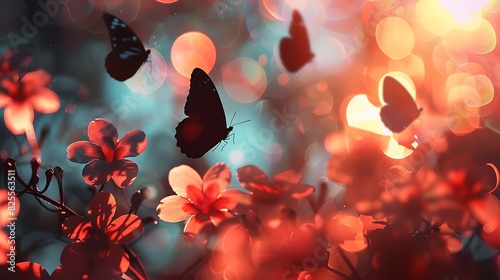 Graceful butterflies hover over delicate petals in a stunning display of natural beauty.