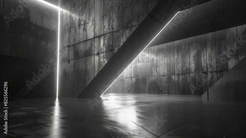 abstract empty concrete room with geometric wall and indirect lighting industrial interior background