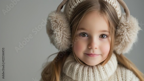 adorable little girl wearing cozy earmuffs charming winter portrait studio photography