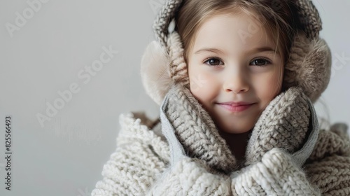 adorable little girl wearing cozy earmuffs charming winter portrait studio photography
