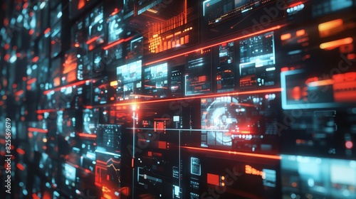 wall of glowing media screens displaying futuristic content conceptual 3d illustration
