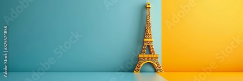 Eiffel tower in white or gold, symbol of Paris and the olympic spirit on light gradient background, sport competitions concept, wide banner, copy space