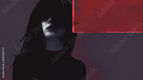 Pop art comic frame with dark-haired anime woman. anime illustration. Photorealistic
