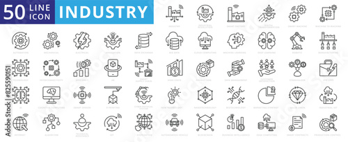 Industry 4.0 icon set with industrial revolution, smart factory, digital transformation, smart machine, automation and technology.