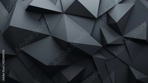 Geometric abstract art of dark triangular shapes and gradient lighting forming a sleek, modern, architectural pattern. background with copy space