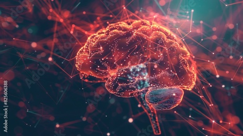 futuristic background, machine learning, ai, deep learning blockchain network concept, brain illustration