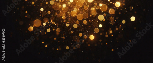 Fondo con partículas de brillo dorado que caen. Confeti dorado cayendo con luz mágica. Hermoso fondo claro