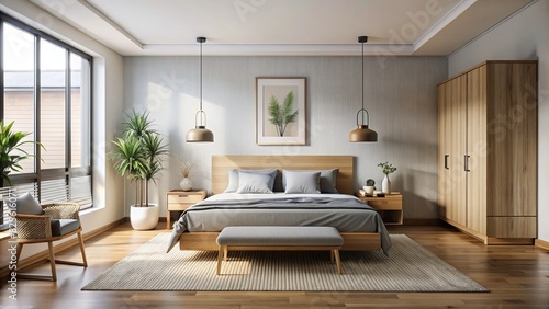 Unadorned and systematic bedroom with minimalistic decor