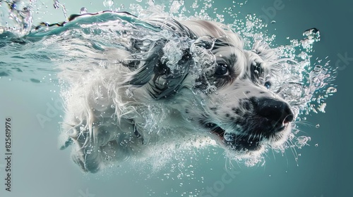 underwater action shot of dog diving dynamic pet photography digital composite