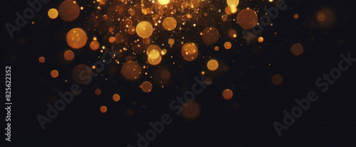 抽象的な豪華なゴールドの背景に金の粒子。キラキラのビンテージ ライトの背景。クリスマスの黄金の光は、暗い背景に粒子のボケ味を輝かせます。金箔のテクスチャです。