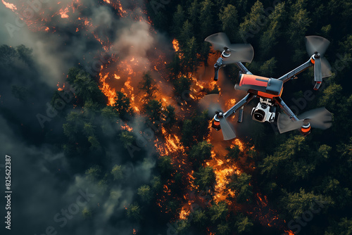 Ai drone surveillance over forest wildfire