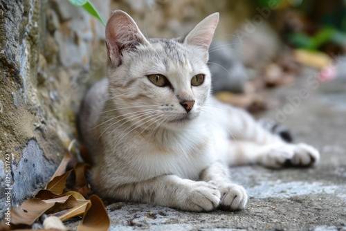 Outdoor Cats. Beautiful White and Brown Cats in Nature Setting