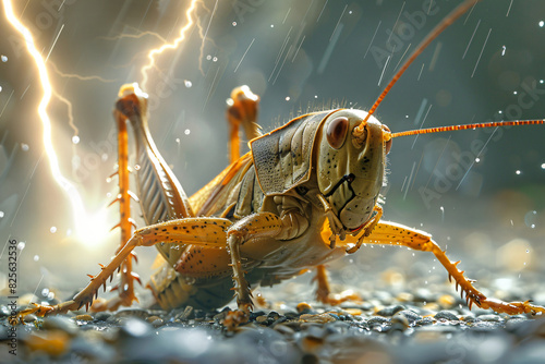 A bug is standing on a rock in the rain