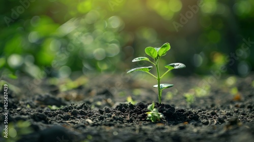 Green plant on earth, nature background, save the environment, ecofriendly message