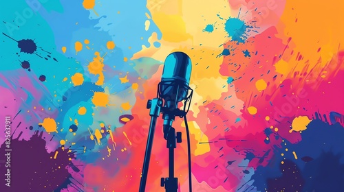 Friendly announcer image flat design top view live show theme water color Triadic color scheme