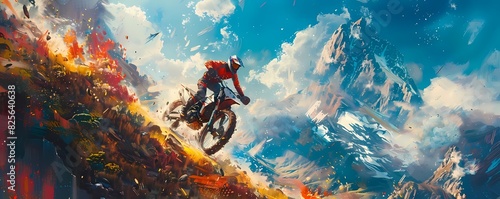 Imagine a rear perspective of extreme sports in a dystopian landscape