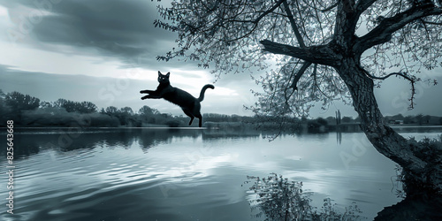 Halloween Haunt Black Cat on Spooky River Bank