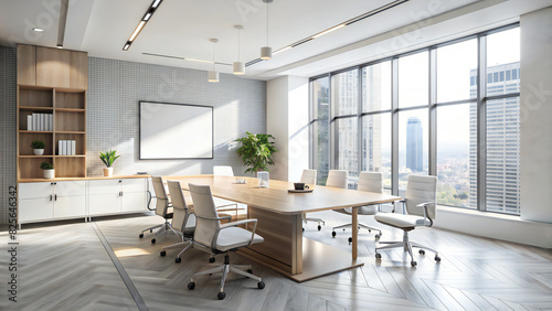 Modern White Office Meeting Room Interior with Board and Drawer