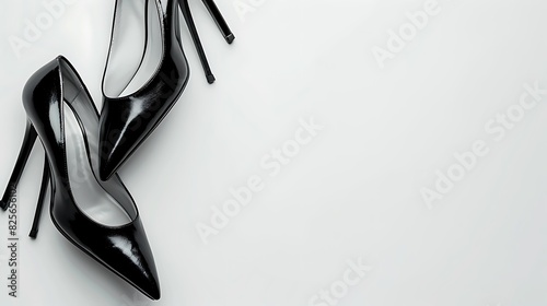A pair of sleek black stiletto heels elegantly resting on a pristine white background, exuding sophistication and allure.