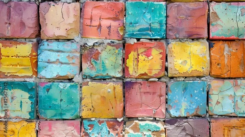 vibrant brick mosaic colorful textured wall detail in rustic turkish village abstract photo